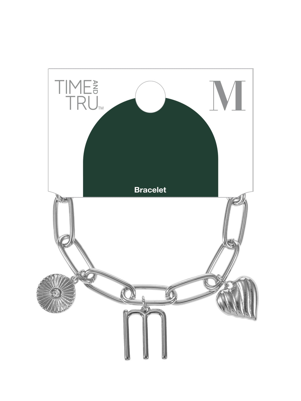 Silvertone Initial Charm Bracelet, Initial M