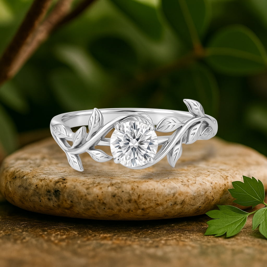 0.50 Round Cut Bohemian Engagement Ring - Vintage Ring - 18k White Plating for Women