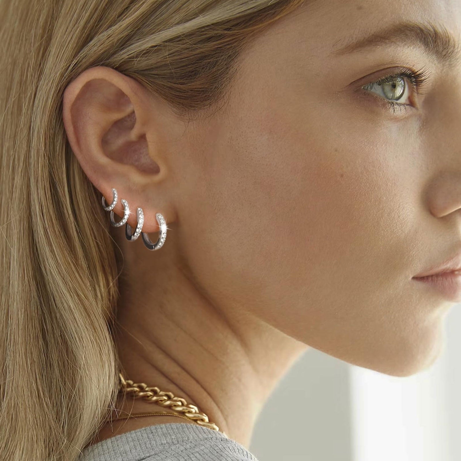 4 Pairs Hoop Earrings for Women CZ Small Huggie Cartilage Post Hypoallergenic Earrings Set for Multiple Piercing Valentines Day Jewelry Gifts Her Teen Mom Wife Lady Adults Ideas