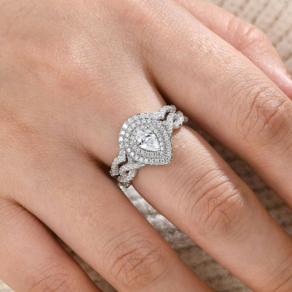 2Ct Round Cut Wedding Rings for Women Halo Engagement Ring Sets 925 Sterling CZ Size 8