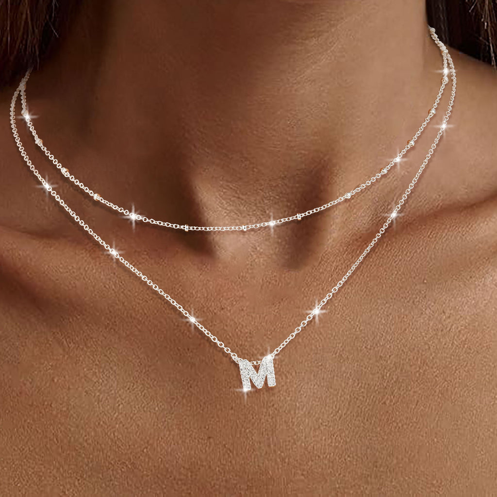 S925 Sterling Plated Initial Necklaces for Women Girls CZ Letter A Necklace Set Easter Basket Stuffers Jewelry Gifts Teen Her Wife Mom Girlfriend Female Adults Kids Ideas