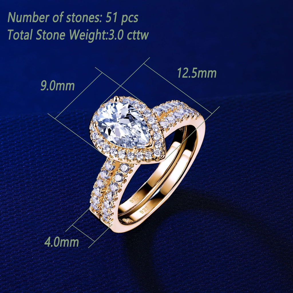 2Ct Round Cut Wedding Rings for Women Halo Engagement Ring Sets 925 Sterling CZ Size 8