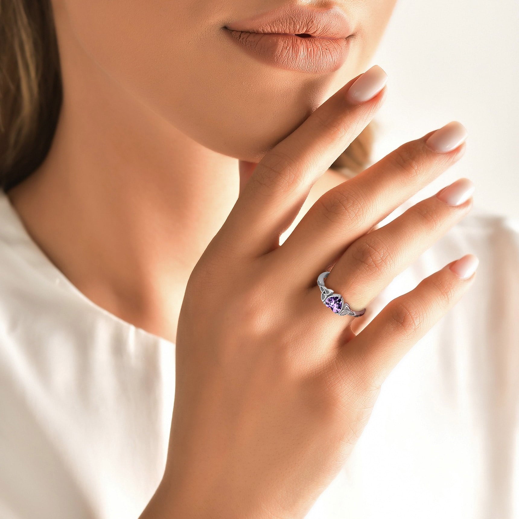 Infinity Celtic Knot Rings for Women 925 Sterling Heart Rings October Pink Tourmaline Rings for Mom Daughter Wife Girlfriend