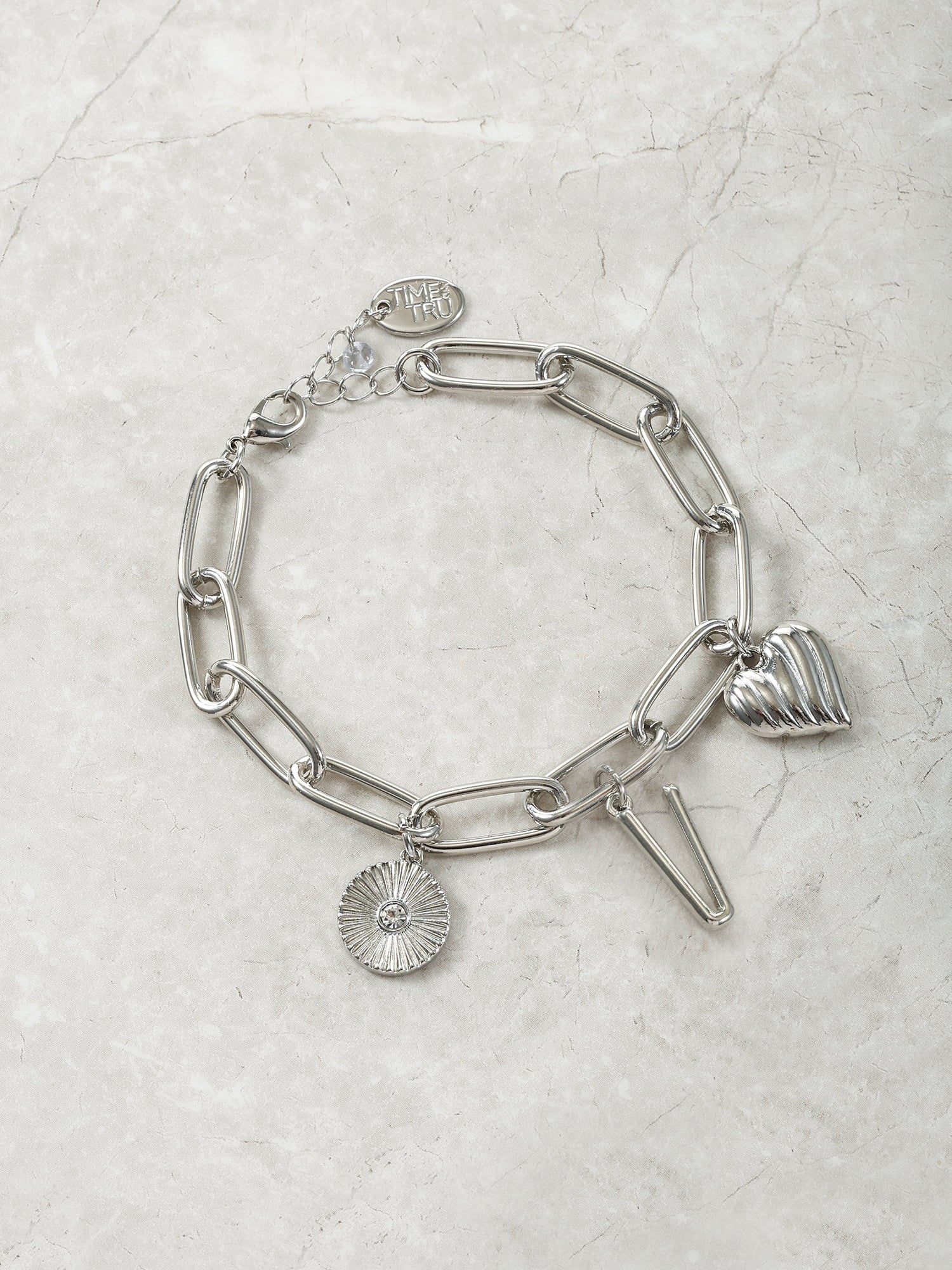 Silvertone Initial Charm Bracelet, Initial M