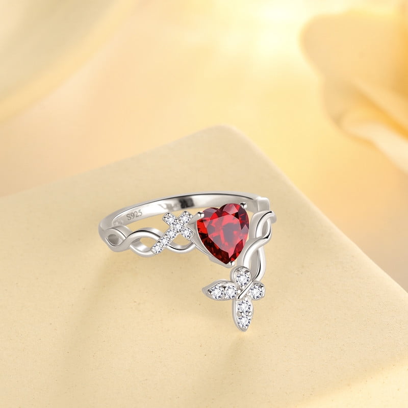 Heart Halo Ring,Butterfly 925 Sterling Adjustable Open Band Rings Valentines Jewelry Gifts for Women Mom-March