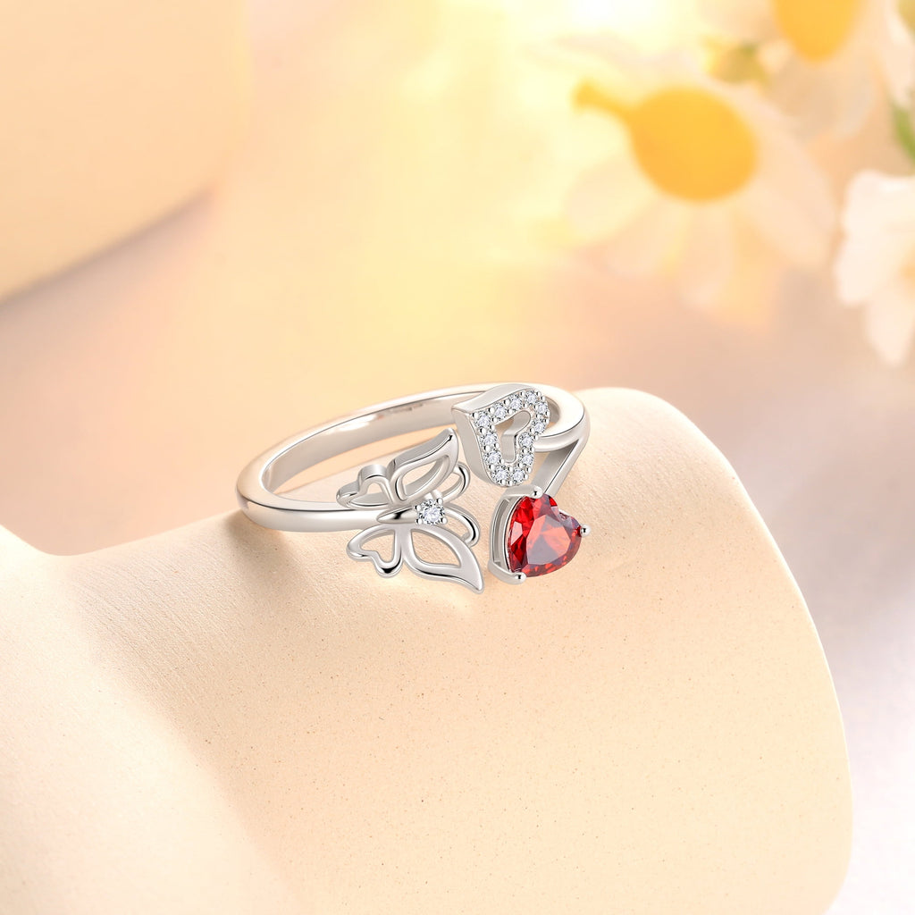 Rose Heart Ring,925 Sterling Adjustable Open Heart Rings Jewelry Gifts for Women Mom -December