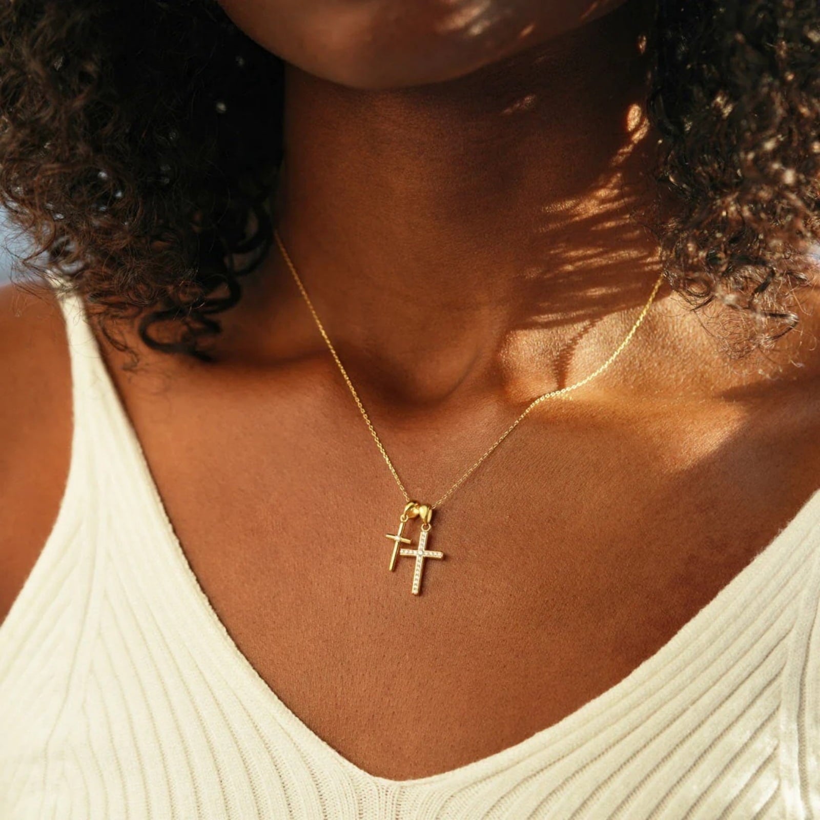 14K Plated Zirconia Cross Pendant Necklace for Women with 925