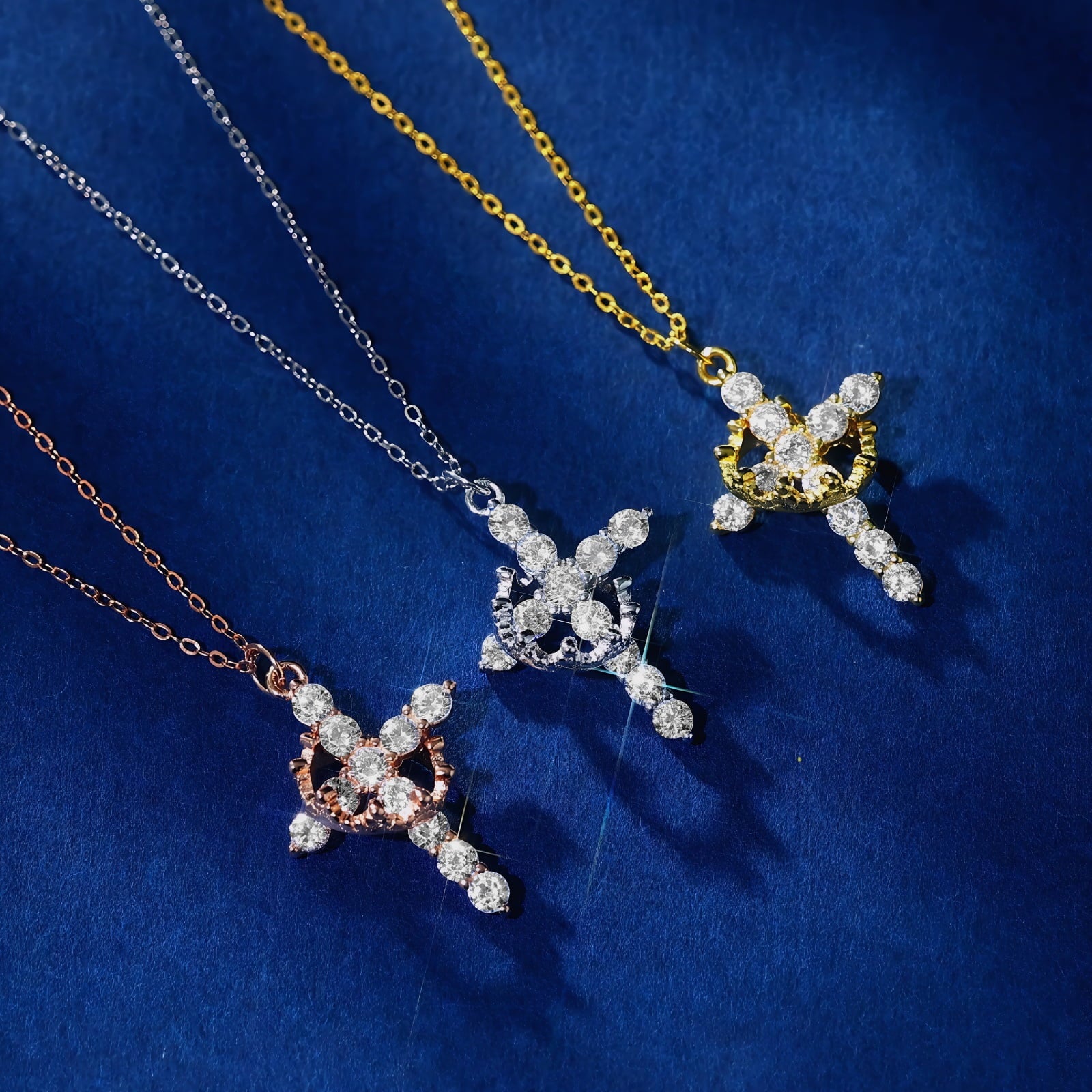 14K Plated Zirconia Cross Pendant Necklace for Women with 925