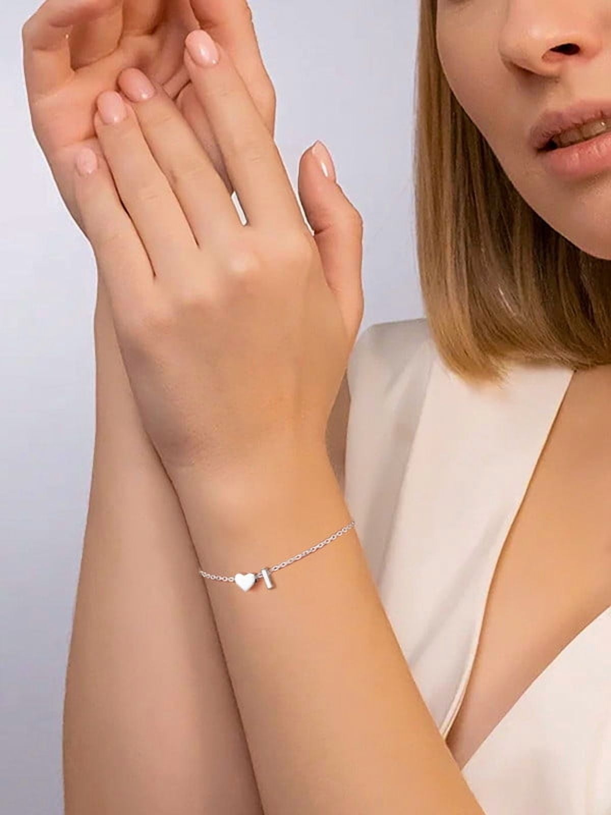 Women's Sterling Bracelets Heart &amp; Alphabet Letter A Initial Bracelet Charm Jewelry Gifts for Her
