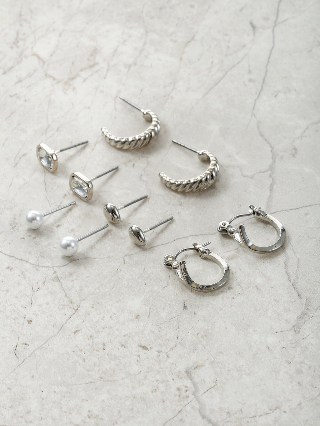 Silvertone Multi Earring Set, 5 Pairs, Initial B