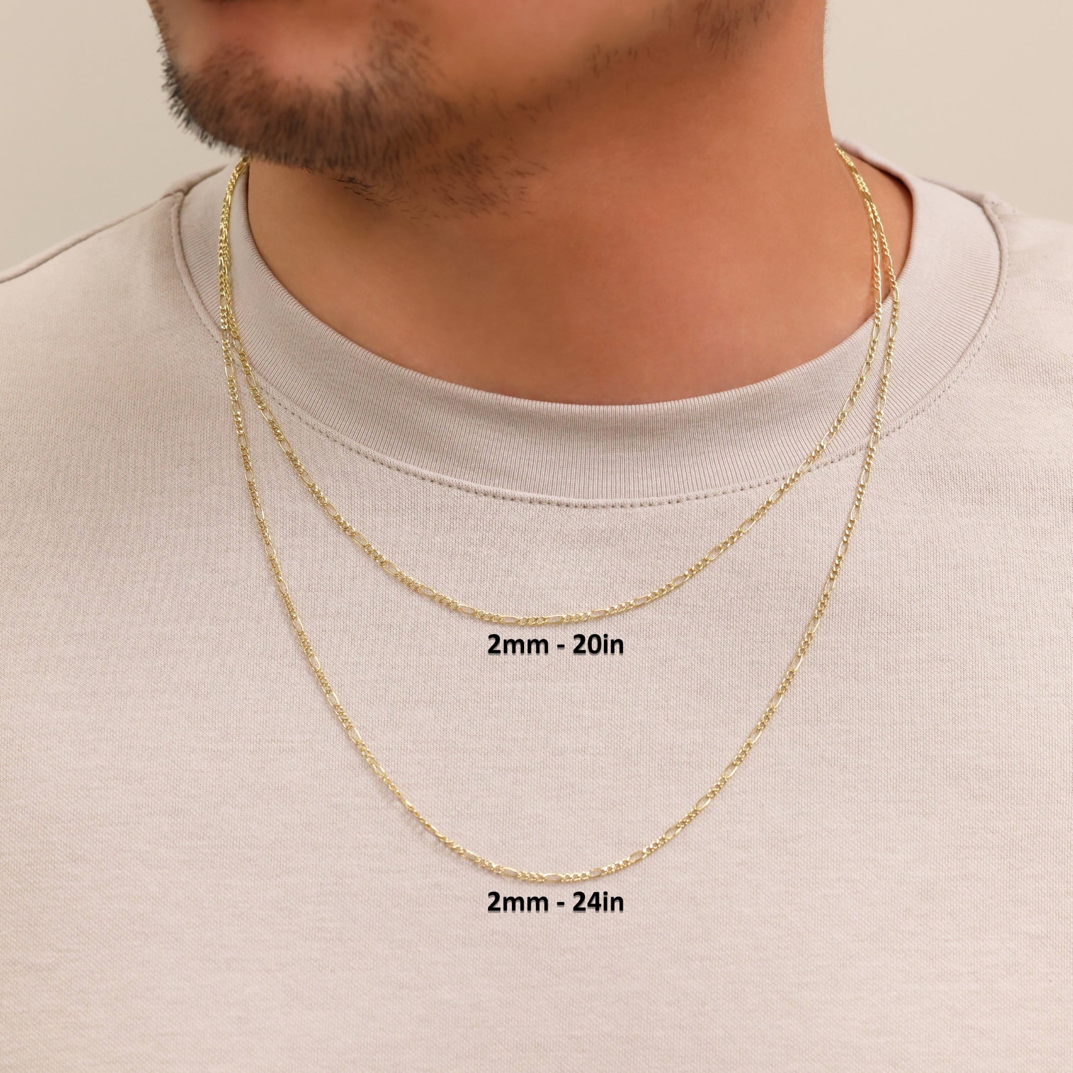 10k Yellow Figaro Link 2mm Chain Necklace (16"-26") Dainty Italian Jewelry for Men &amp; Women