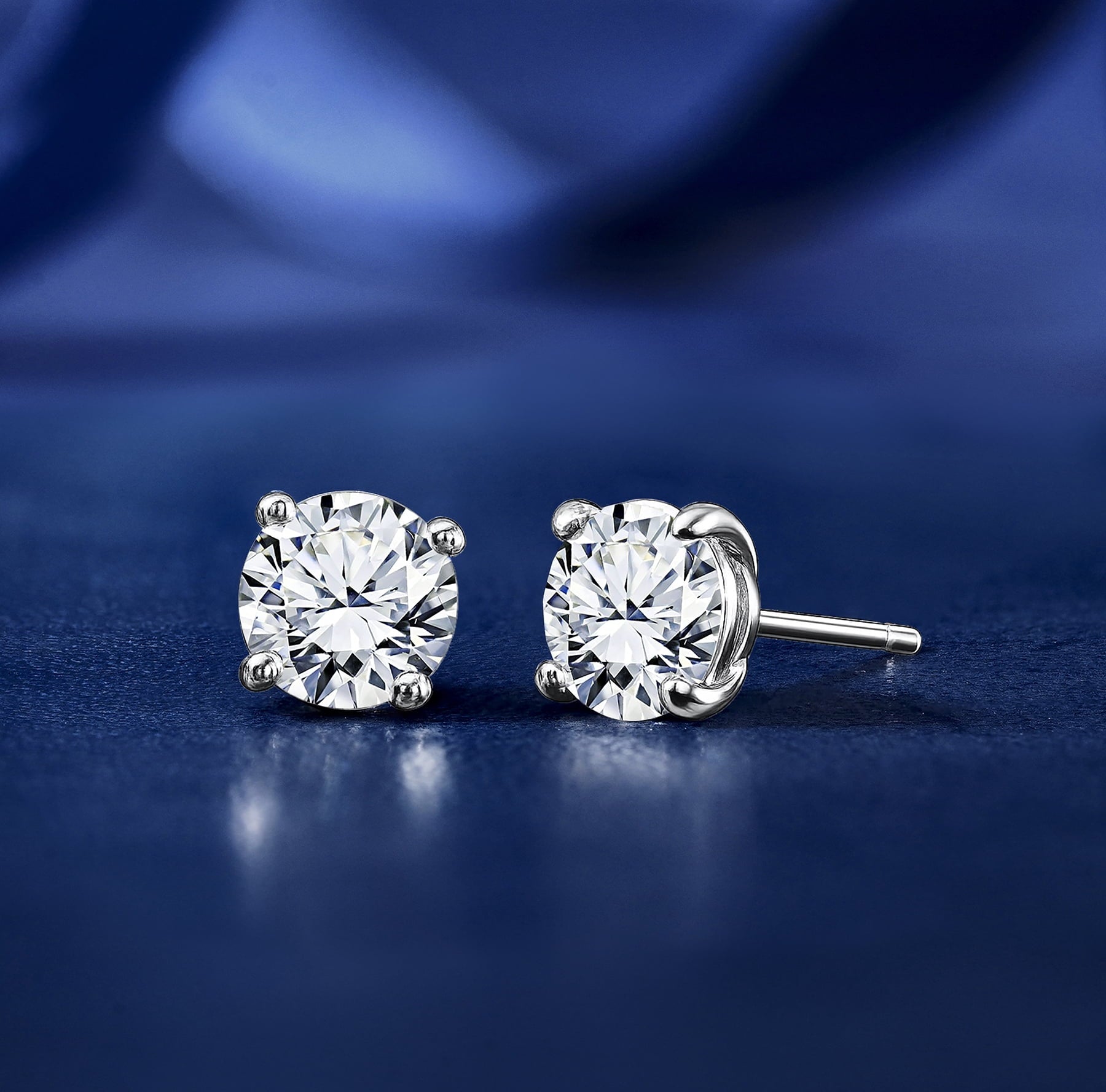 4 Prong 2 Round Shaped Solitaire Stud Earrings in 18k White Plating for Women