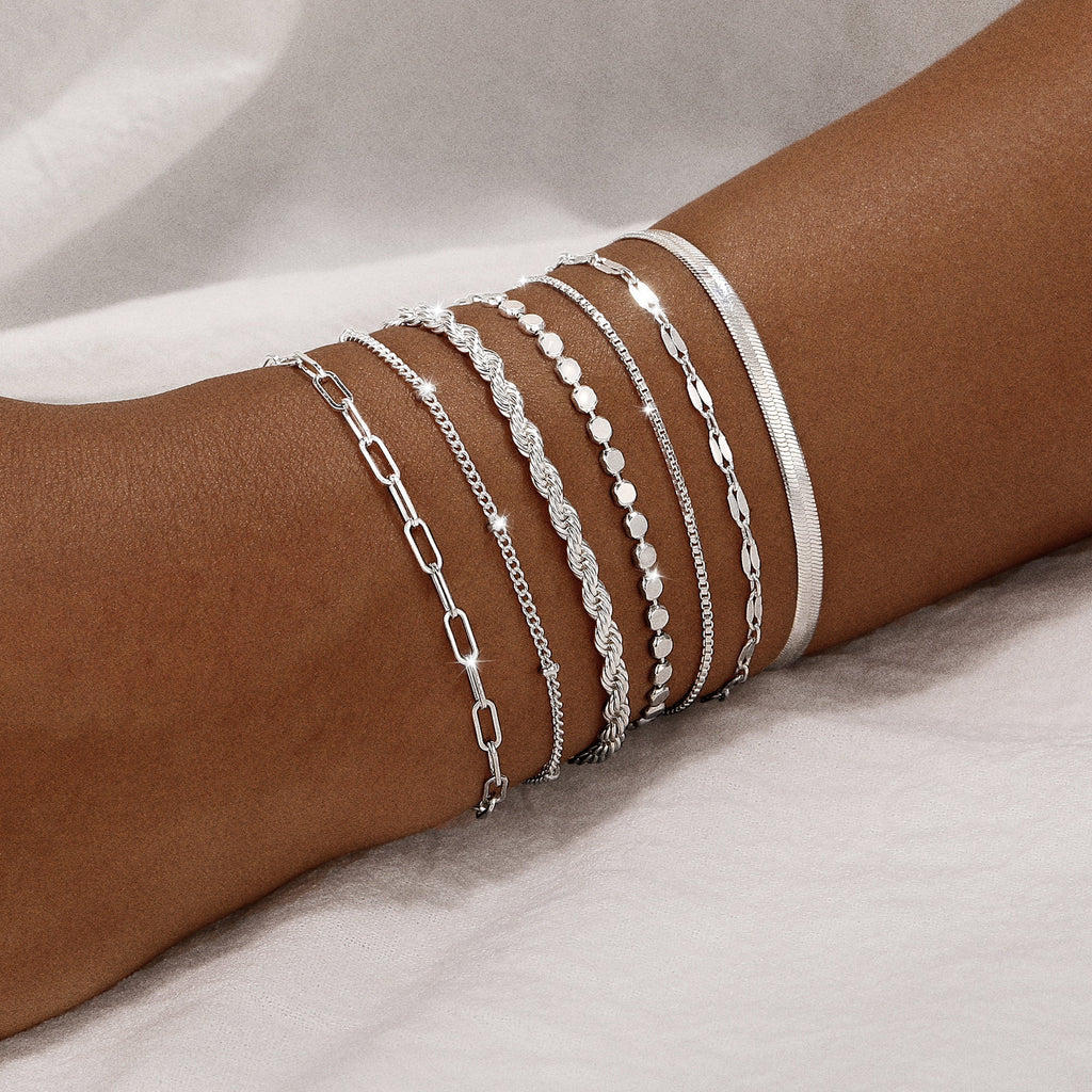 6PCS Bracelets for Women 14K Plated Dainty Layered Stacking Jewelry Set Gifts