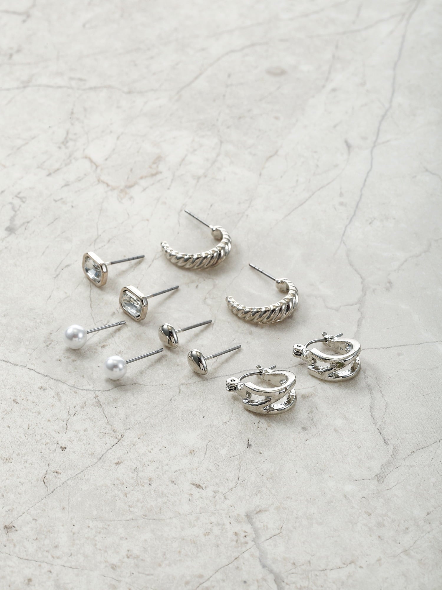 Silvertone Multi Earring Set, 5 Pairs, Initial B