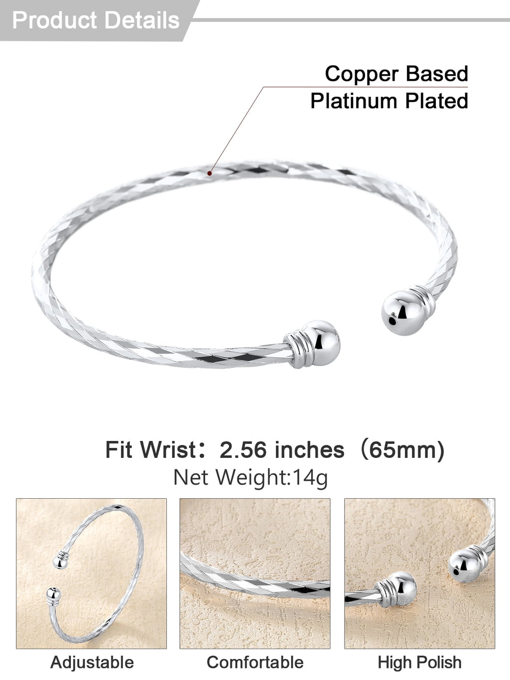Twisted Bracelet for Women Open Bracelet Jewelry Solid Cuff Bangle