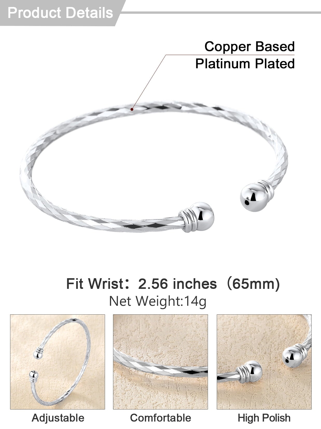 Twisted Bracelet for Women Open Bracelet Jewelry Solid Cuff Bangle