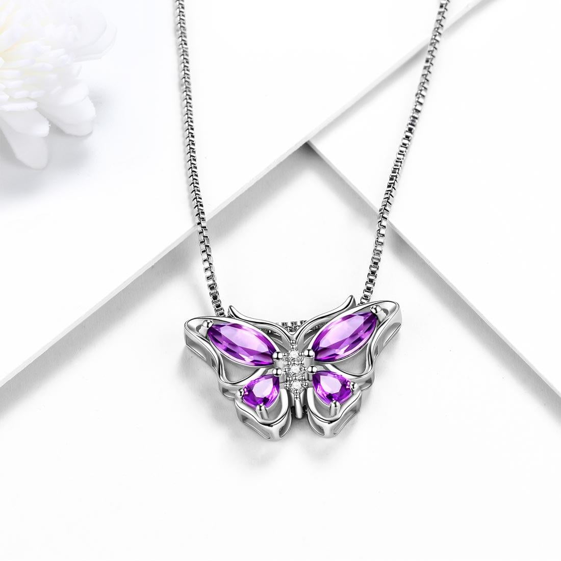 December Tanzanite Blue Butterfly Necklaces 925 Sterling Pendant Jewelry for Women Wife
