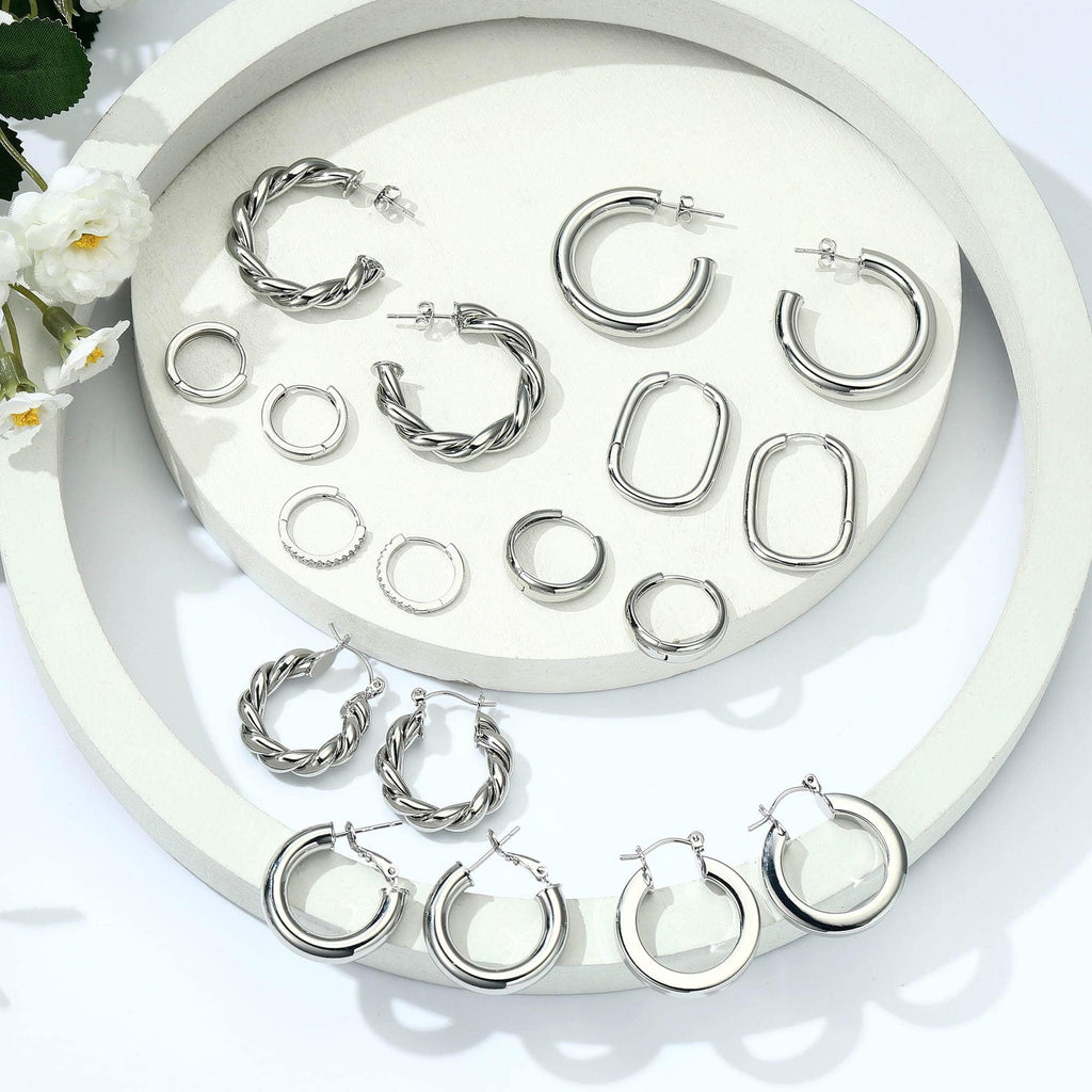 9 Pairs 14K Plated Chunky Twisted Huggie Hoop Earrings Set for Women Waterproof Thick Lightweight Jewelry Trend Easter Gifts for Women Her