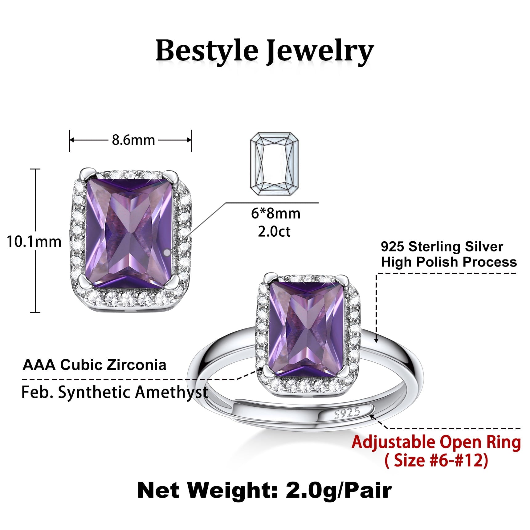 S925 Sterling Heart Rings for Women Sparkle Open Band Ring July Created Ruby Rings Size 6-12