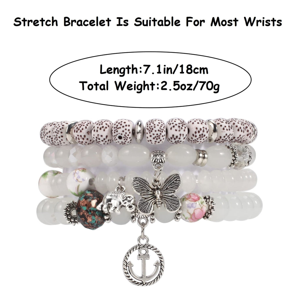 4 PCS Bohemian Stretch Anchor Bracelets Elephant Butterfly Retro Bracelets Suitable for Girls Women Gifts