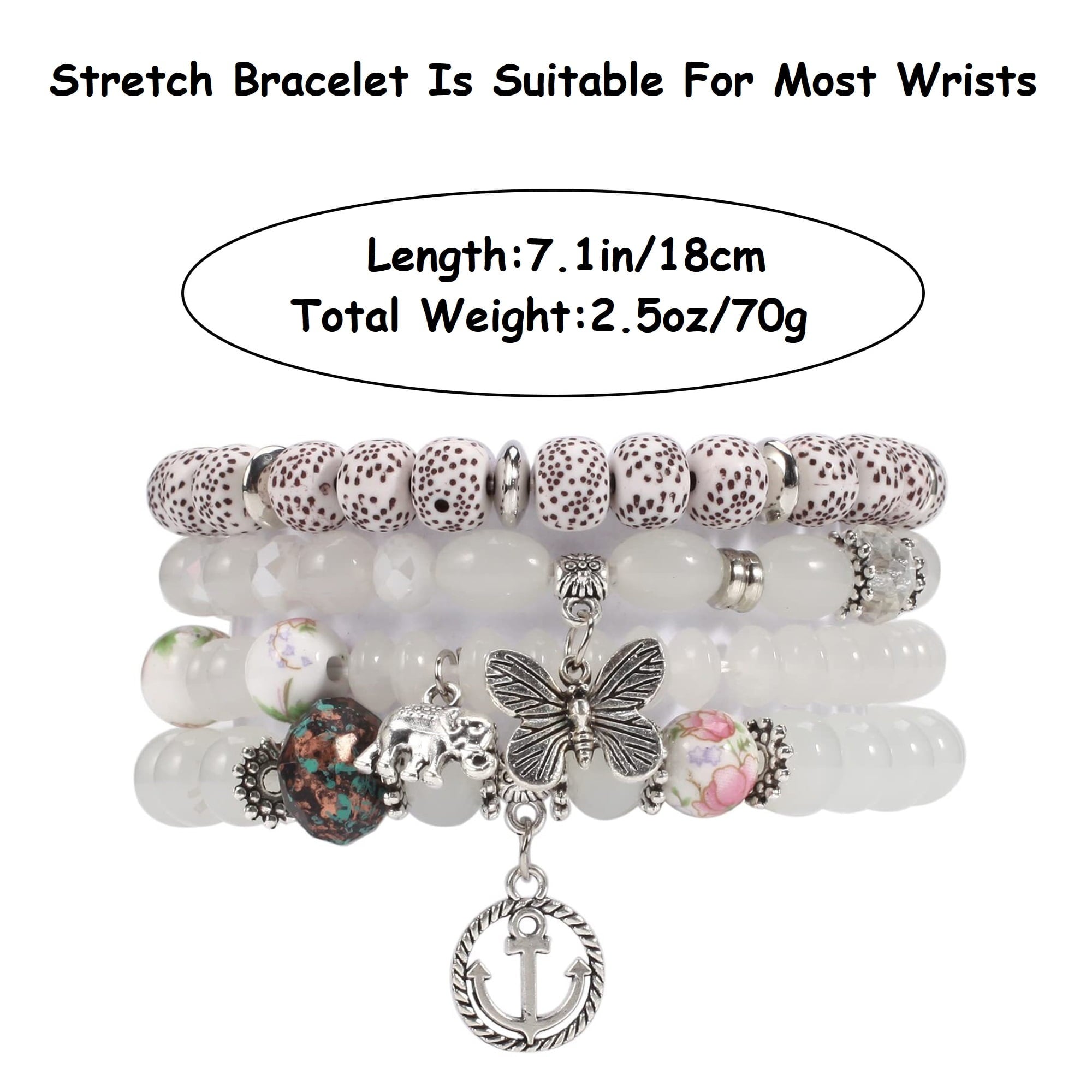 4 PCS Bohemian Stretch Anchor Bracelets Elephant Butterfly Retro Bracelets Suitable for Girls Women Gifts