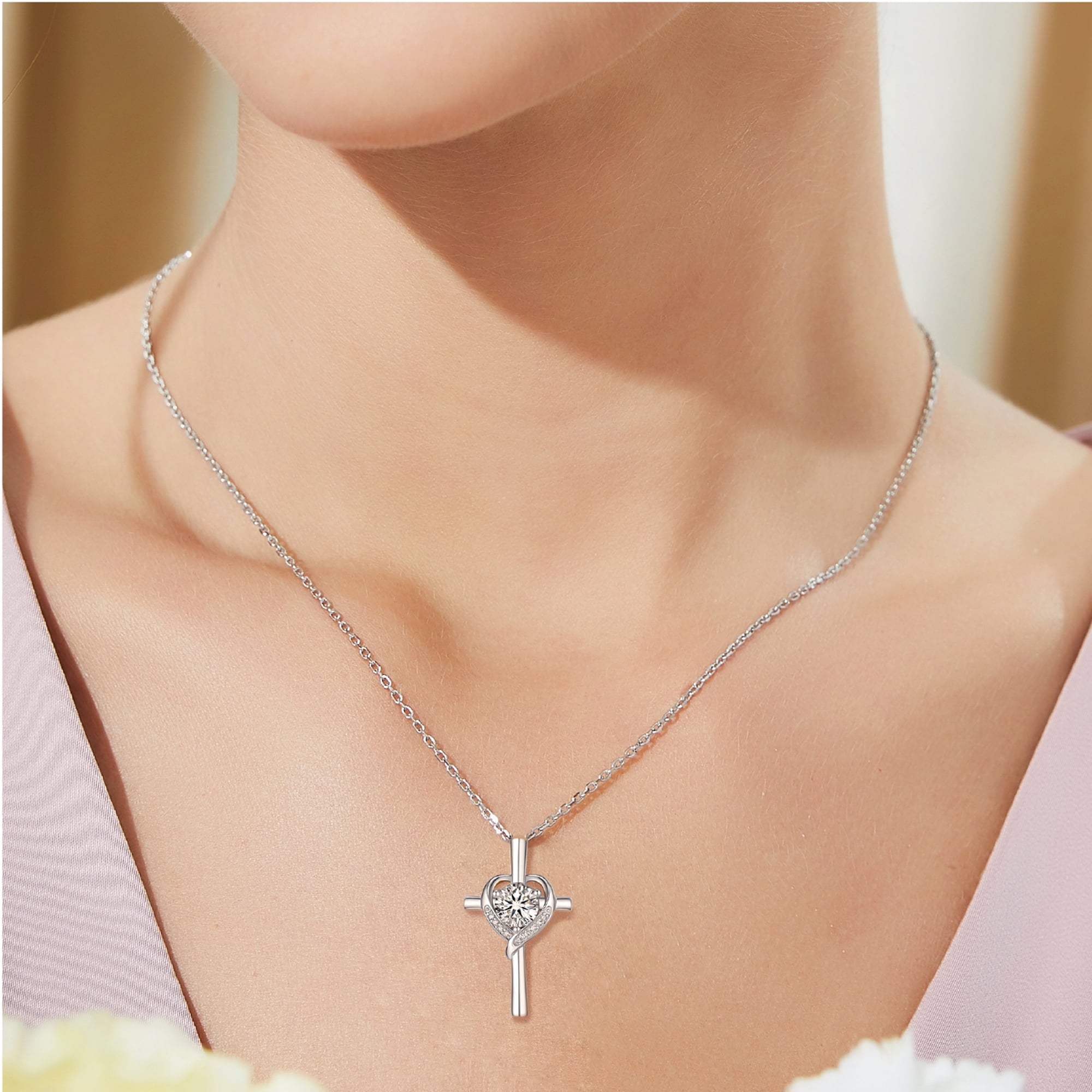 Cross Necklace for Women 1 Cross Pendant 925 Sterling Easter Christian Jewelry Gifts
