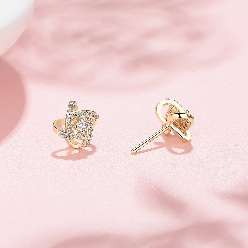 14K Knot Stud Earrings with crystals from over sterling Butterfly Closure