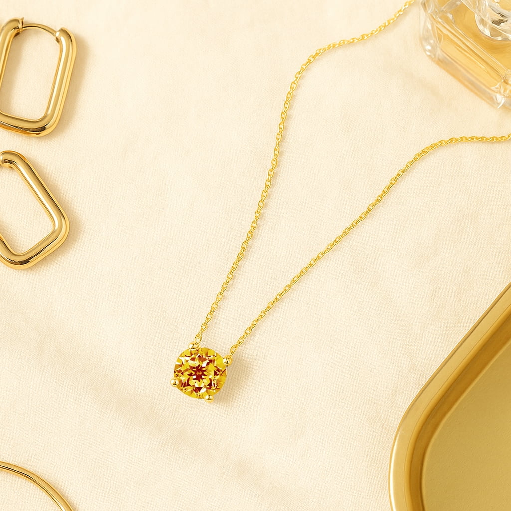 1 - April Solitaire Pendant Necklace in 18K White over , Female, Adult