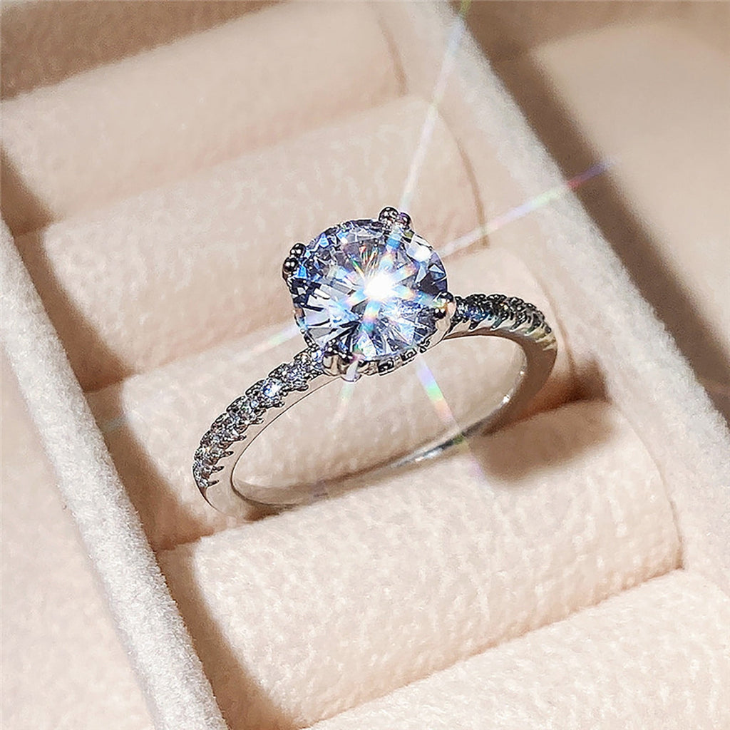 Women Round Diamond Zirconia Ring Ladies Jewelry Engaged Ring (,6)