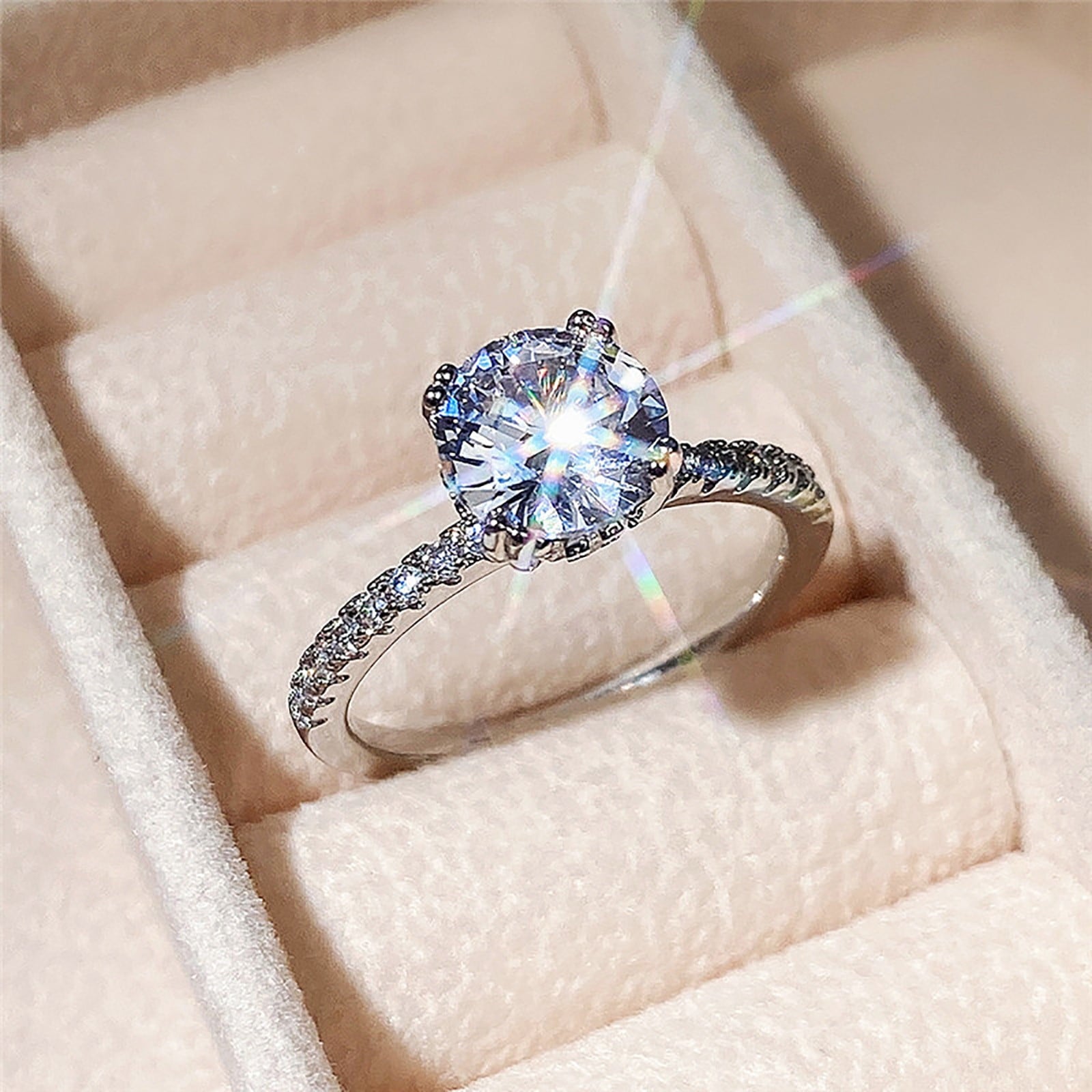 Women Round Diamond Zirconia Ring Ladies Jewelry Engaged Ring (,6)