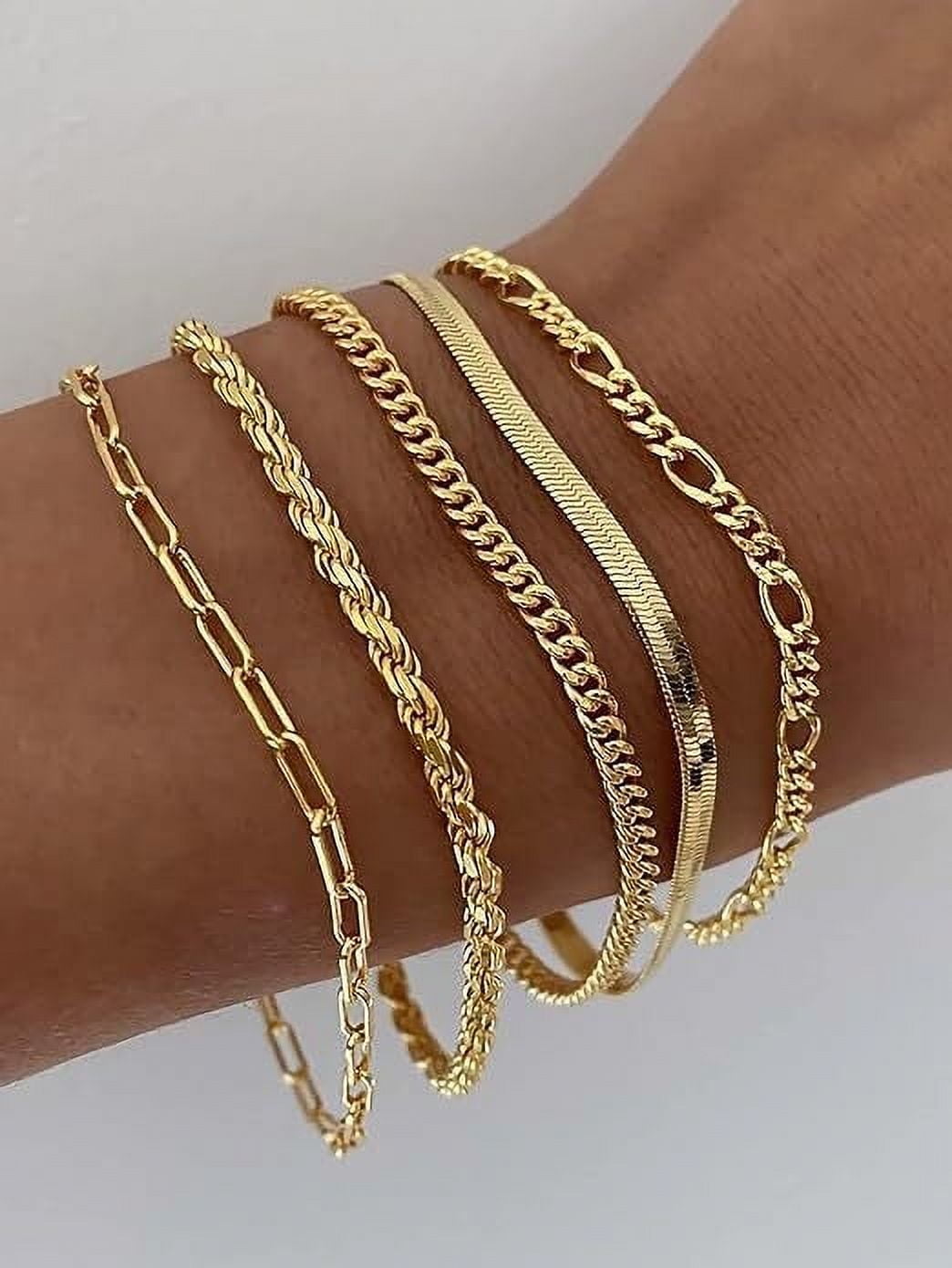 Bracelets for Women, 14K Plated Jewelry Sets for Women Thin Dainty Stackable Cuban Link Paperclip Chain Bracelet Pack Accessories Gifts