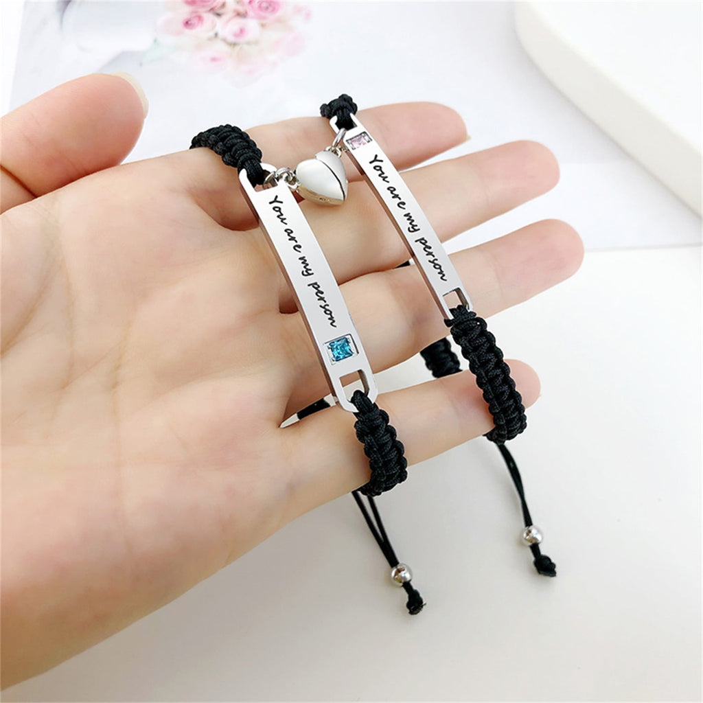 Magnetic Couples Bracelet, Adjustable Matching Macrame Bracelets, Stainless Steel Distance Relationship Bracelet, BF and GF Gifts