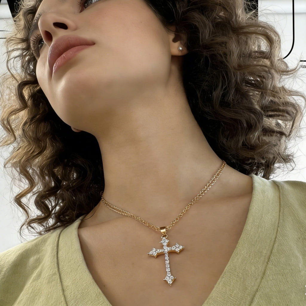 14K Plated Zirconia Cross Pendant Necklace for Women with 925