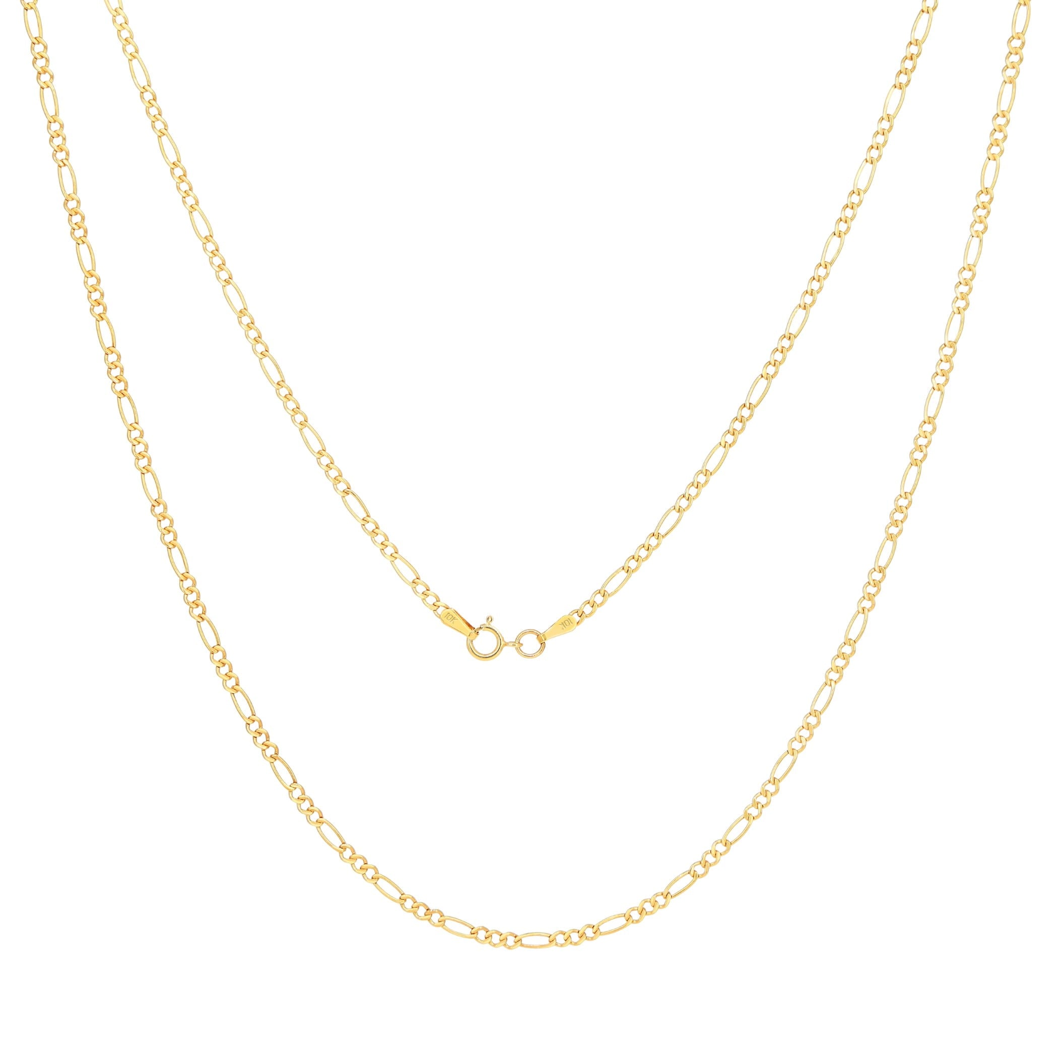10k Yellow Figaro Link 2mm Chain Necklace (16"-26") Dainty Italian Jewelry for Men &amp; Women