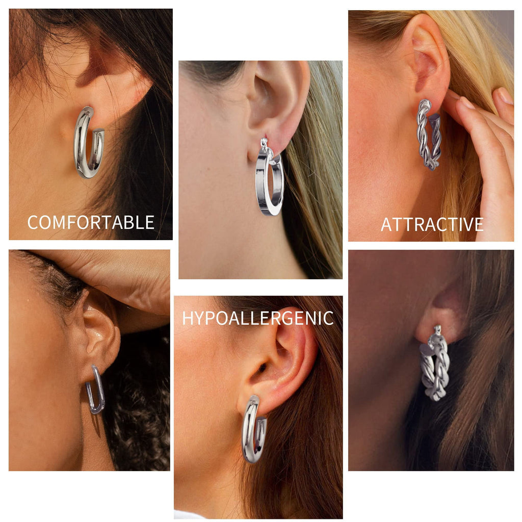 9 Pairs 14K Plated Chunky Twisted Huggie Hoop Earrings Set for Women Waterproof Thick Lightweight Jewelry Trend Easter Gifts for Women Her