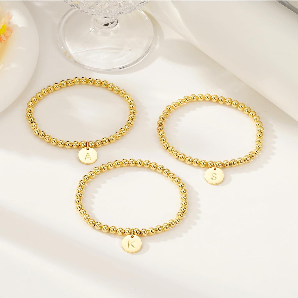 18K Plated Initial Beaded Bracelets for Women Charms Stackable Letter A Chain Bracelet Set Easter Basket Stuffers Jewelry Gifts Teen Her Girlfriend Adults Wife Daughter Lady Ideas
