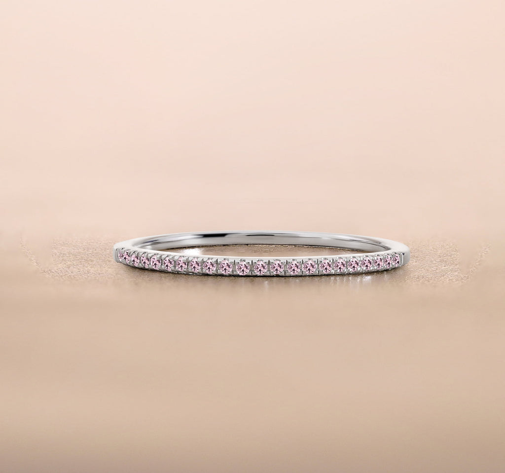 0.25 Princess Cut September Wedding Band - Pave Channel Band - 18K White Plating for Women