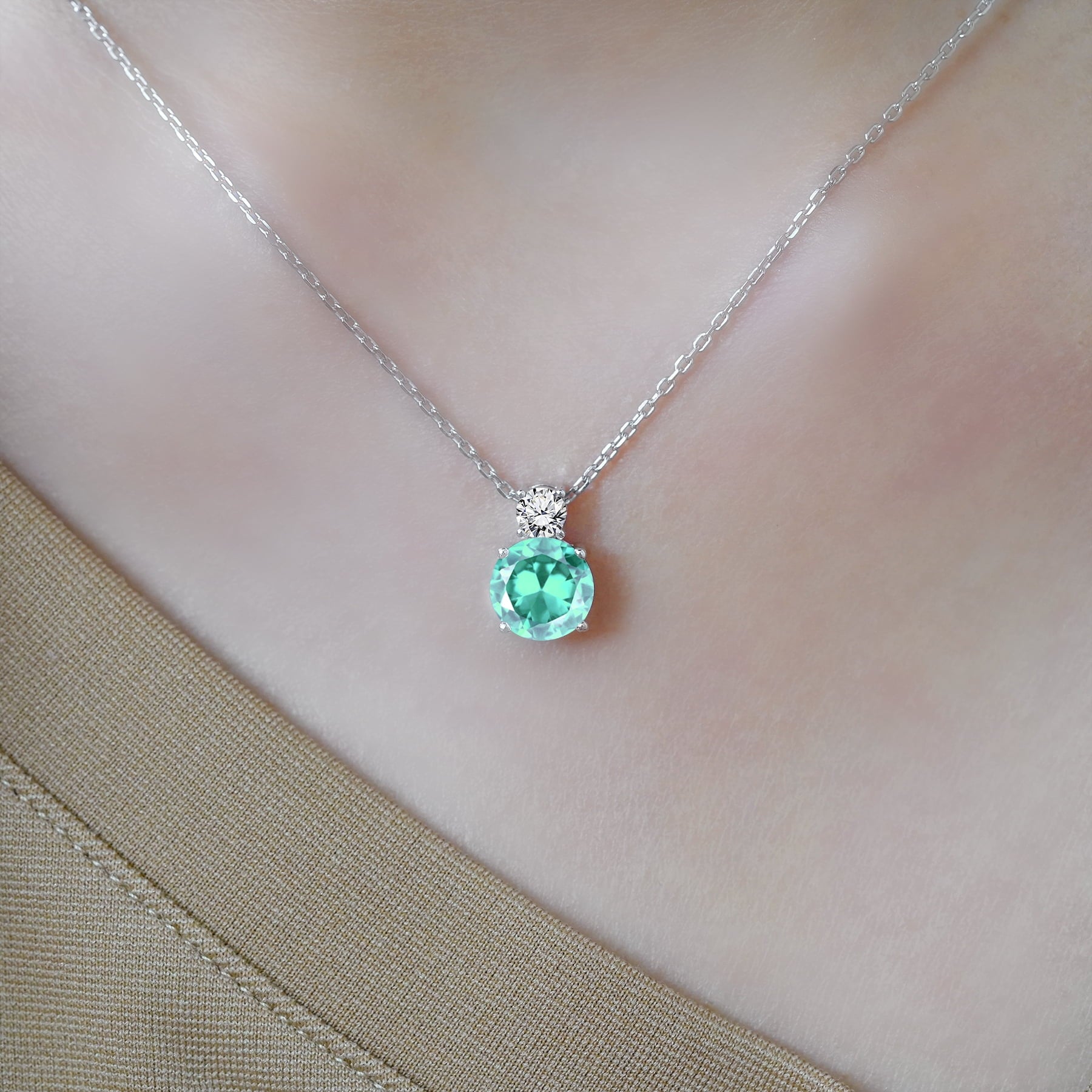 3.25 Cubic Zirconia April - Round and Pear Cut Dangle Pendant Necklace in 18k White Plated for Women