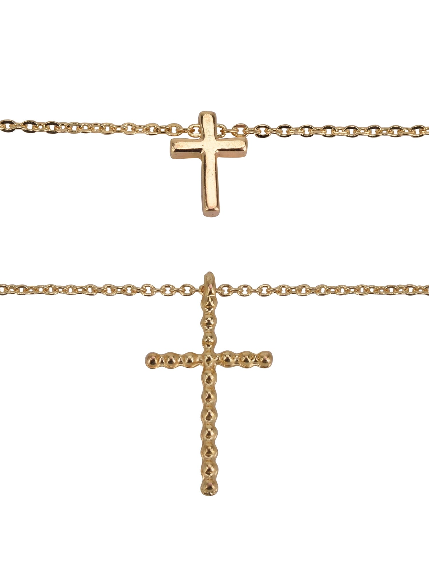 Adult Women's Tone Cross 2 Row Metal Pendant Necklace