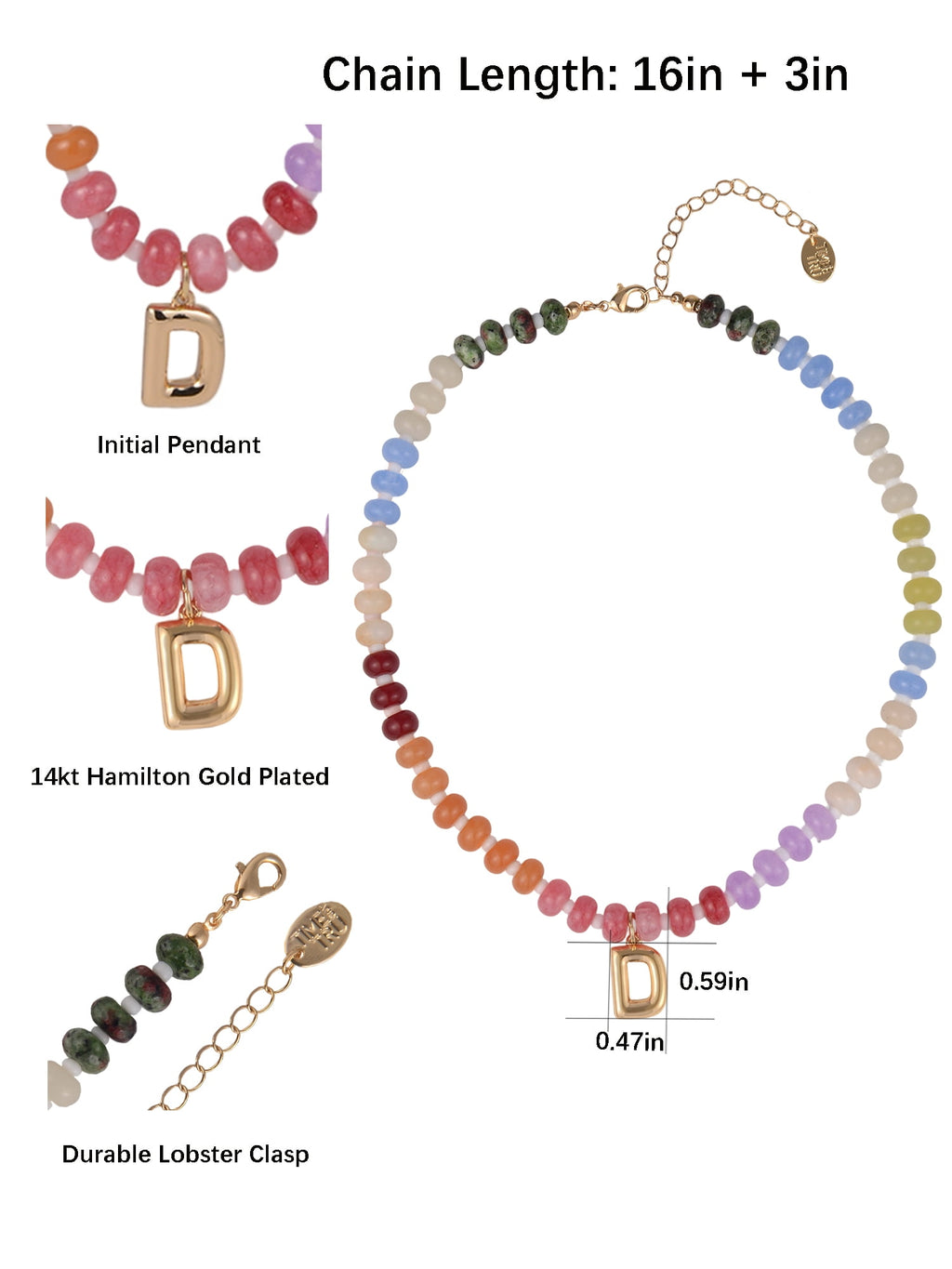 Goldtone Multicolored Bead Initial "A" Necklace