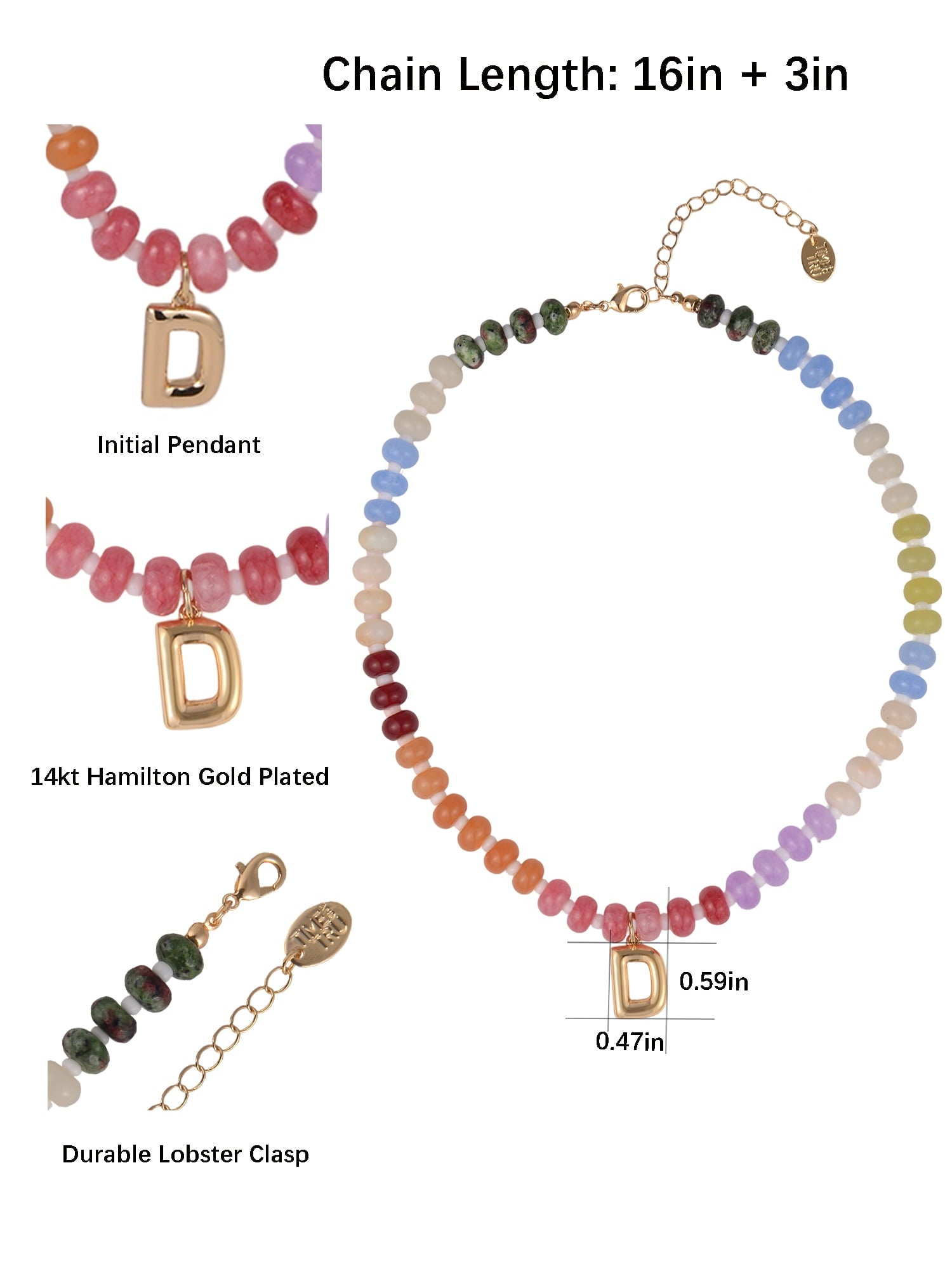 Goldtone Multicolored Bead Initial "A" Necklace