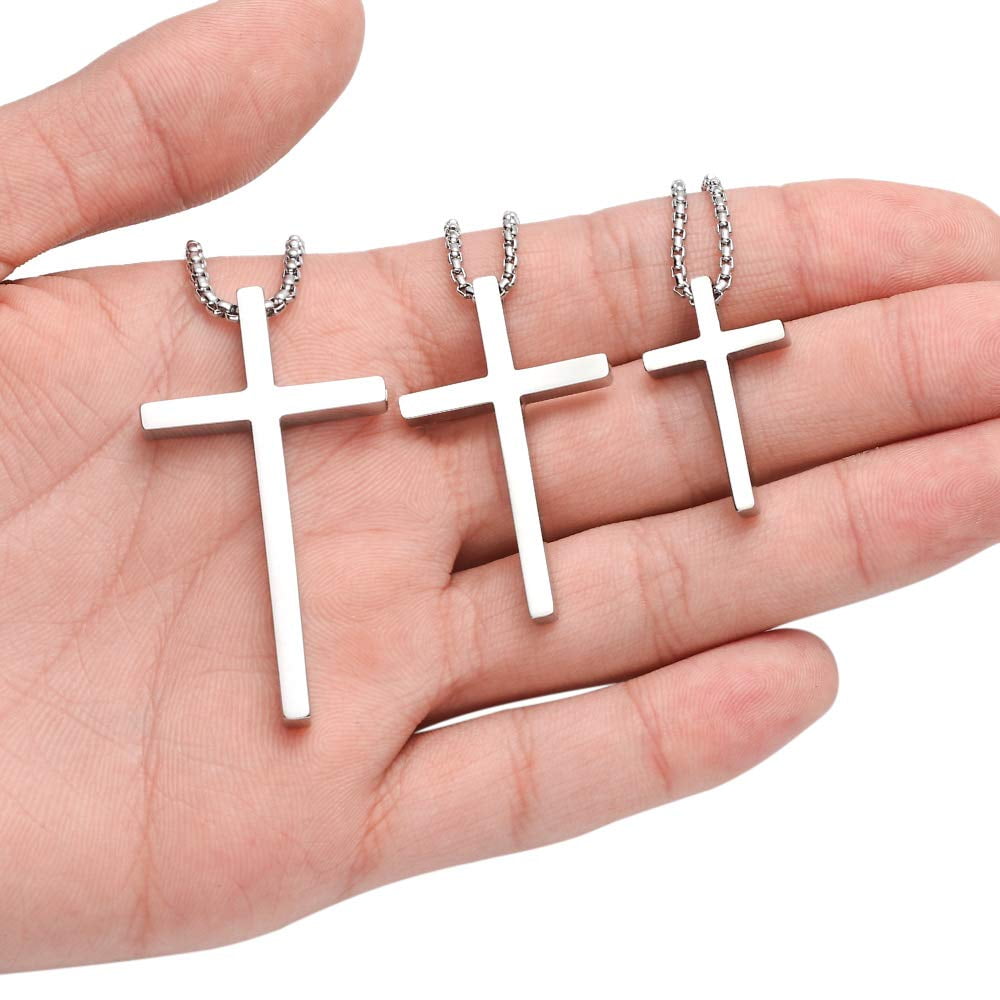 Cross Necklaces for Men Boys 316L Stainless Steel Pendant 16-30 inch Chain Jewelry Catholic Christian Easter Gifts for Men Father Husband Grandpa