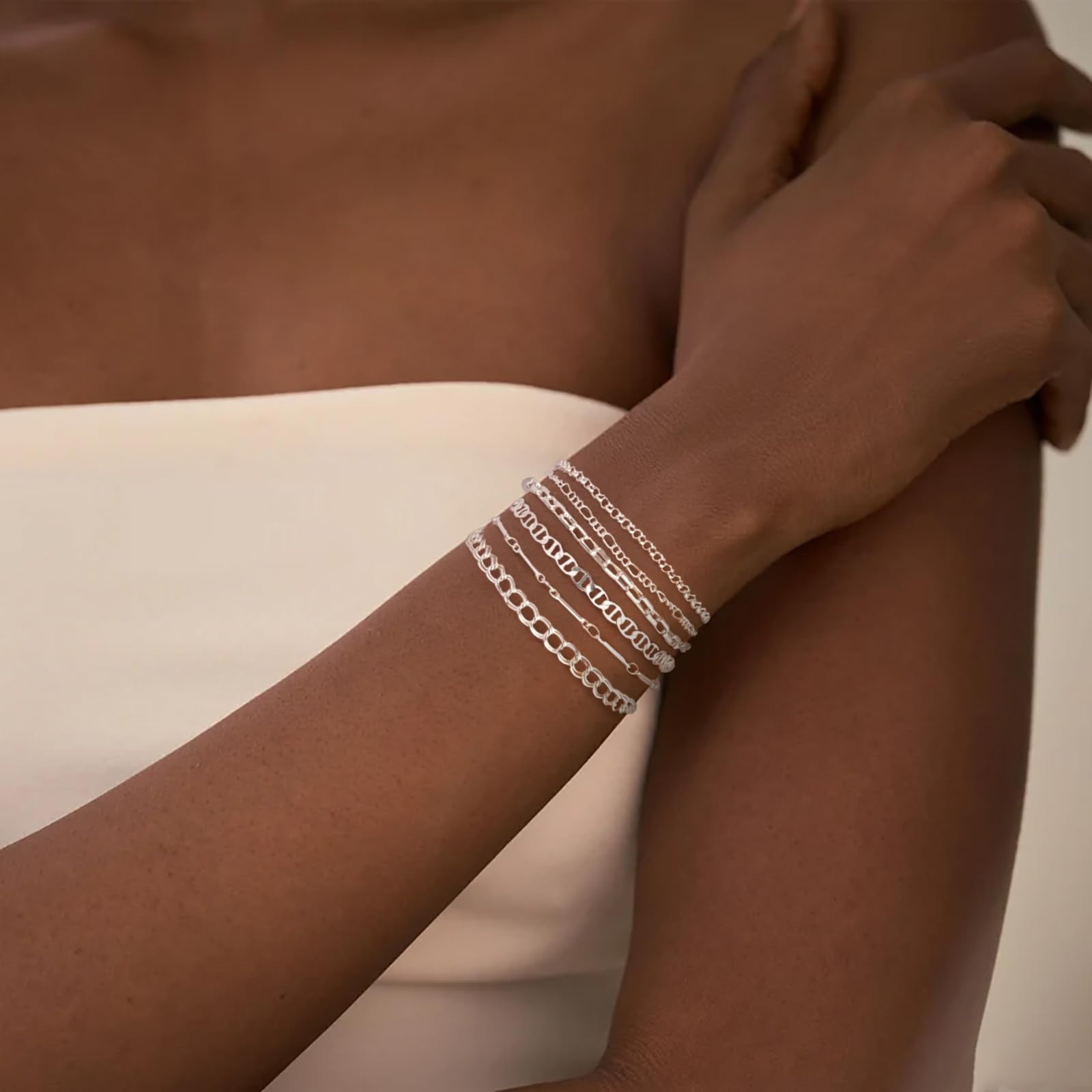 6PCS Bracelets for Women 14K Plated Dainty Layered Stacking Jewelry Set Gifts