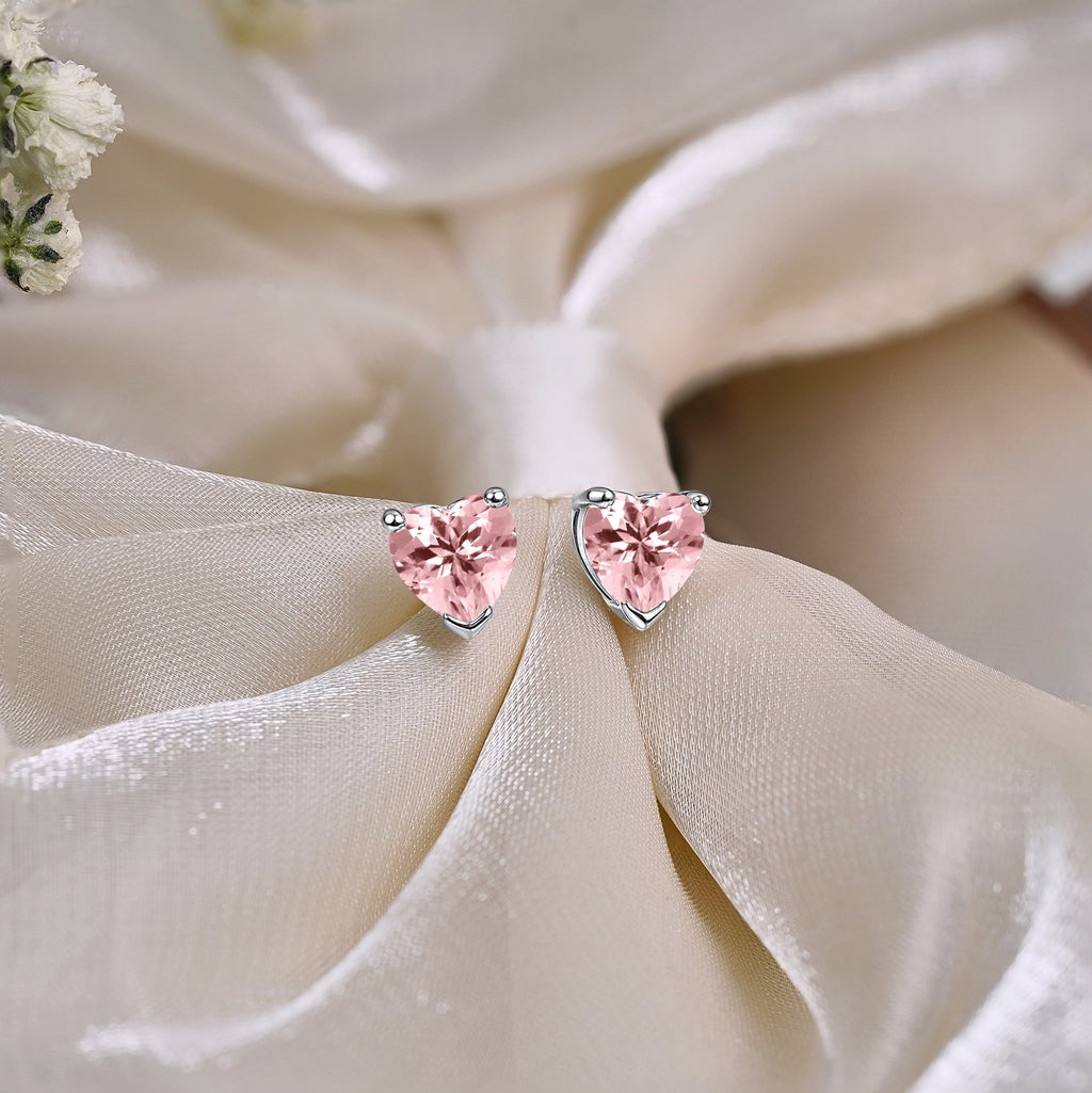 1.5 Heart Cut - Cubic Zirconia - April Solitaire Stud Earrings in 18K White Plating for Women