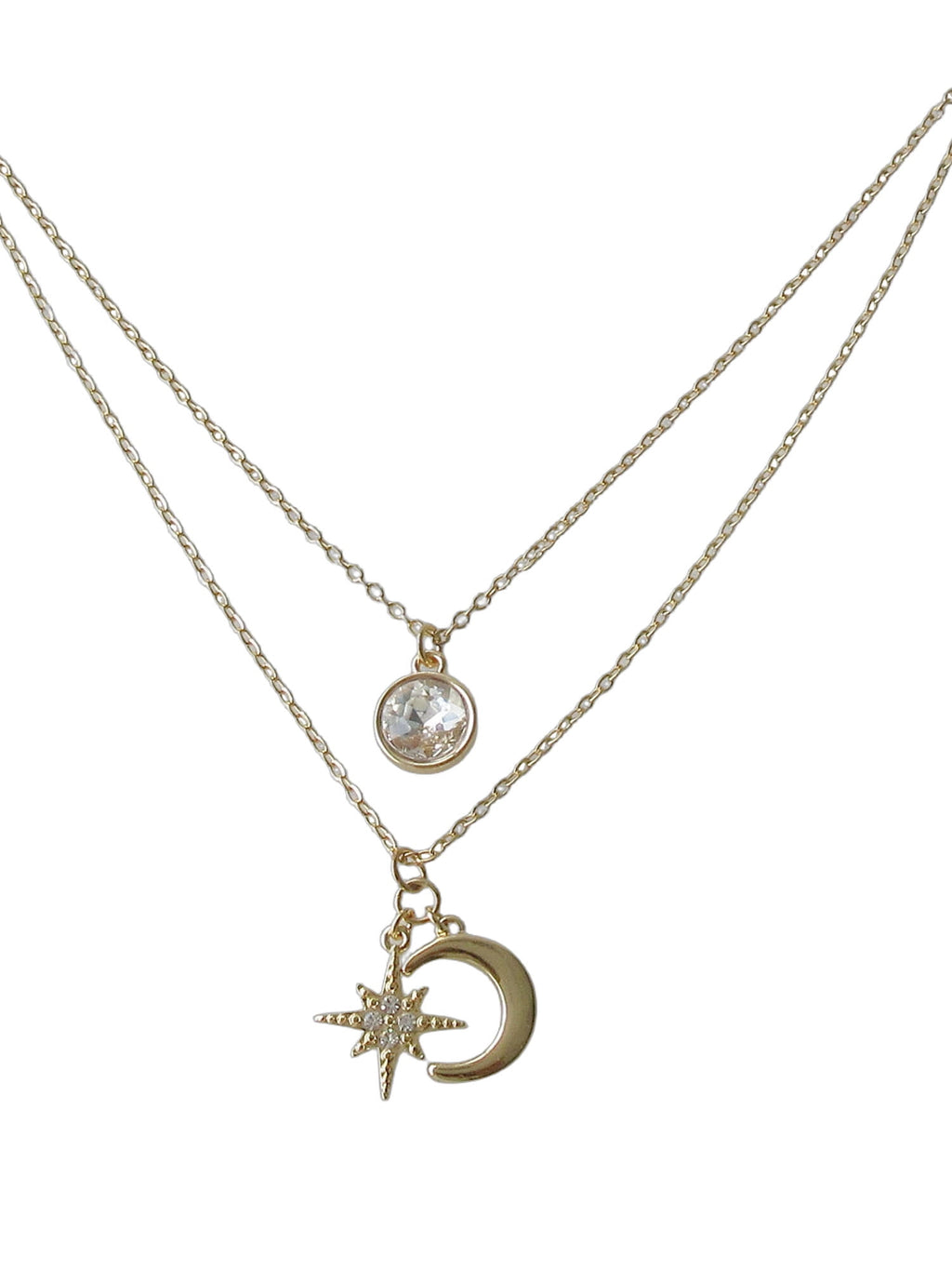 Women's Tone Moon and Star Pendant Necklace Set, 2-Piece