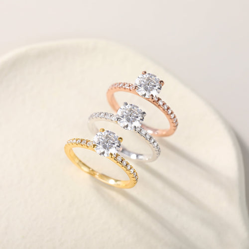 925 Sterling Engagement Rings for Women 1.25CT Round Cut Solitaire Cubic Zirconia CZ Rings Wedding Band for Her White, Size 10