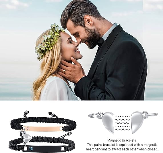 Magnetic Couples Bracelet, Adjustable Matching Macrame Bracelets, Stainless Steel Distance Relationship Bracelet, BF and GF Gifts