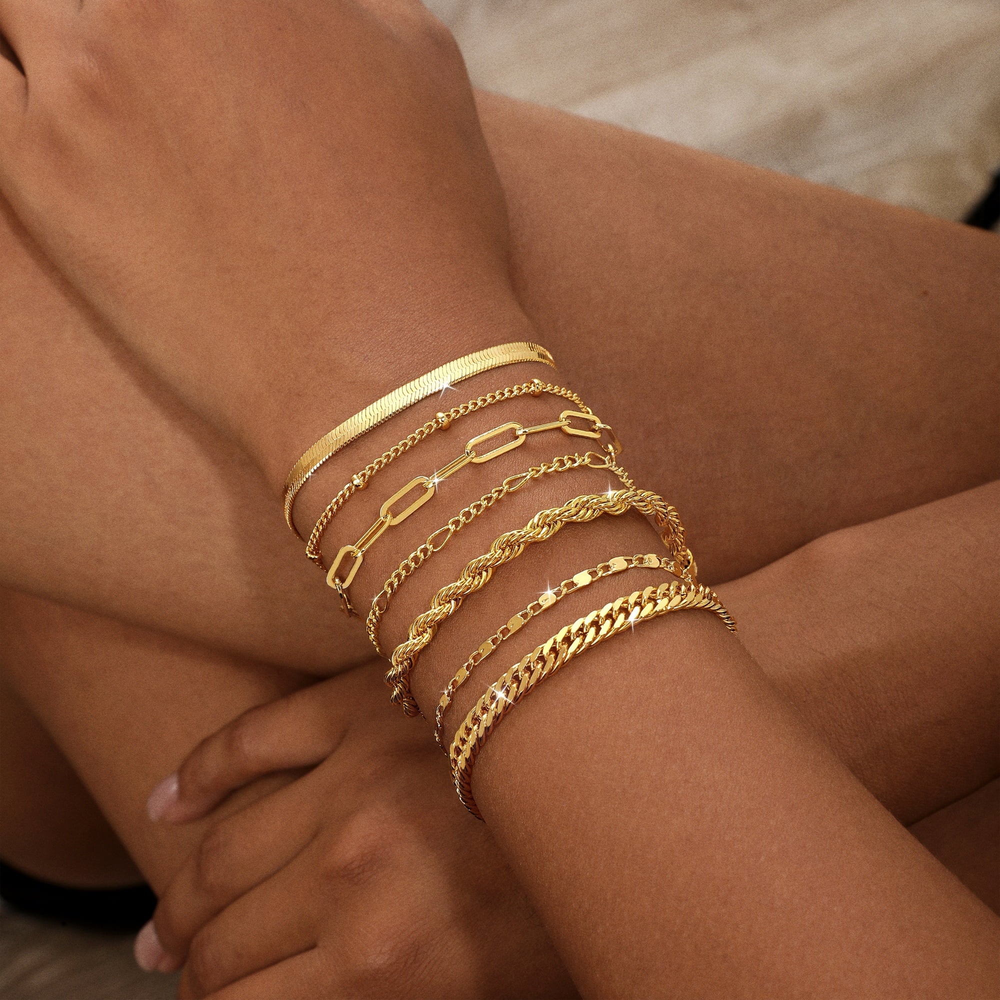 6PCS Bracelets for Women 14K Plated Dainty Layered Stacking Jewelry Set Gifts