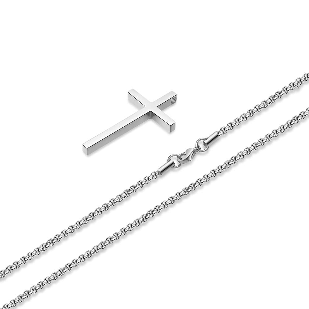 Cross Necklaces for Men Boys 316L Stainless Steel Pendant 16-30 inch Chain Jewelry Catholic Christian Easter Gifts for Men Father Husband Grandpa