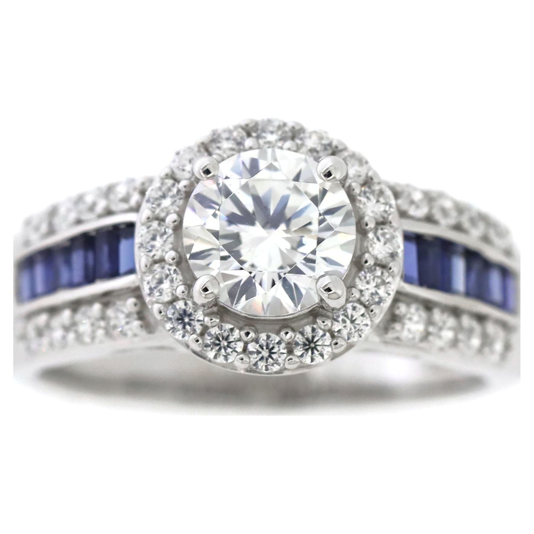Fine Jewelry Sterling White Diamond &amp; Created Sapphire Engagement Ring